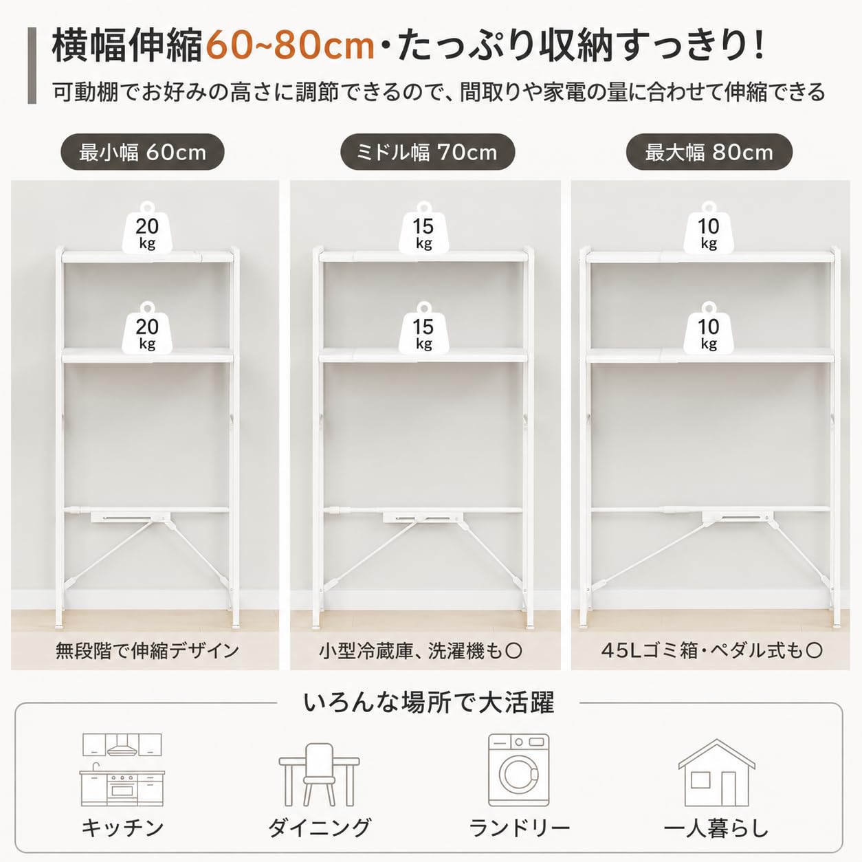 Amazon.co.jp: 【横幅伸縮60～80cm】ゴミ箱上ラック YDH キッチン